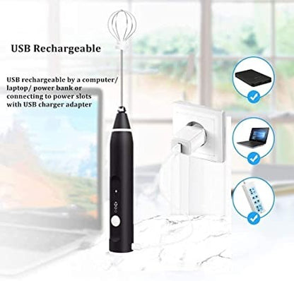 2-in-1 Electric Milk Frother & Egg Beater – USB Rechargeable Handheld Mixer